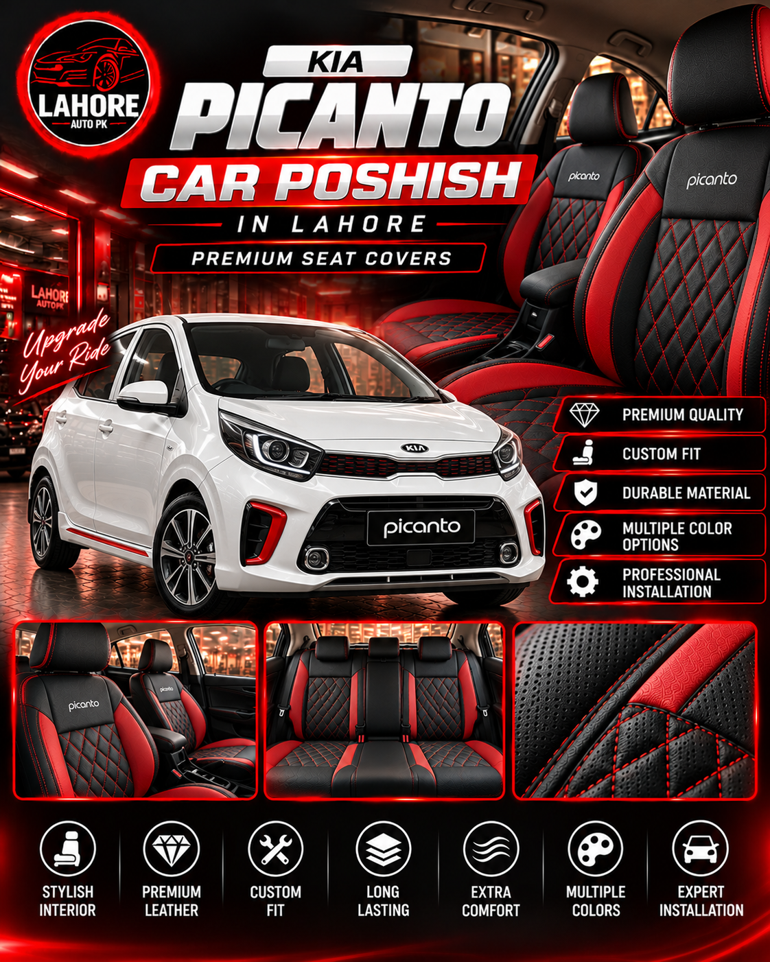 Kia Picanto Car Poshish in Lahore – Premium Leather Seat Covers & Custom Interior